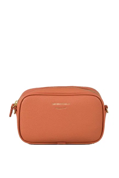 Emporio Armani Compact Brown Mini Pochette With Adjustable Shoulder Strap In Orange