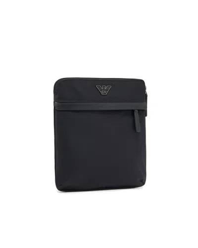 Emporio Armani Compact Crossbody Bag With Recycled Nylon In Black