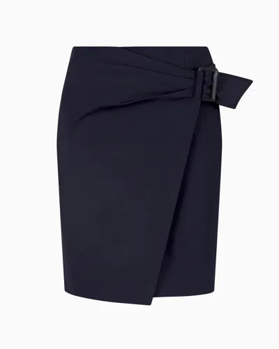 Emporio Armani Compact Stretch Cotton Panelled Skirt In Navy Blue