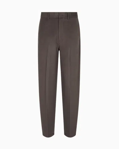 Emporio Armani Compact Virgin Wool Wide-leg Trousers In Brown