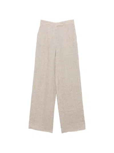 Emporio Armani Mixed Linen Chambray Straight Pants In Neutral