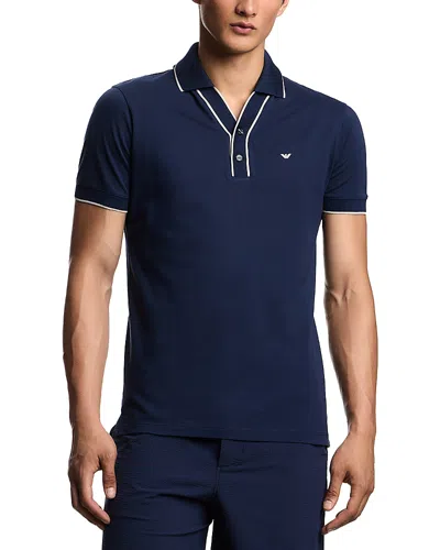 Emporio Armani Contrast Edges Pique Polo Shirt In Blue