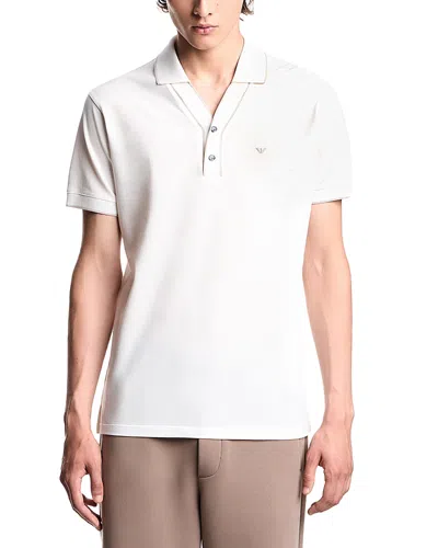 Emporio Armani Contrast Edges Pique Polo Shirt In White