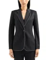 Emporio Armani Piped Single-breasted Cotton-blend Blazer In Solid Blue