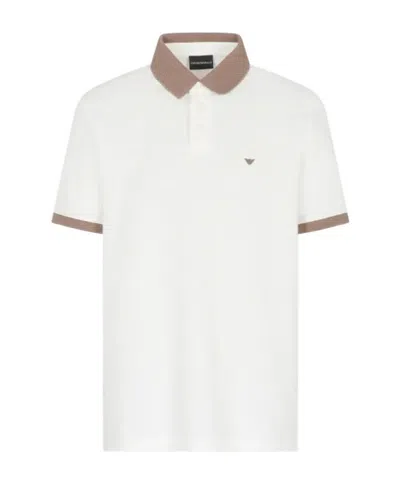Emporio Armani Contrast-trim Cotton Polo Shirt In White