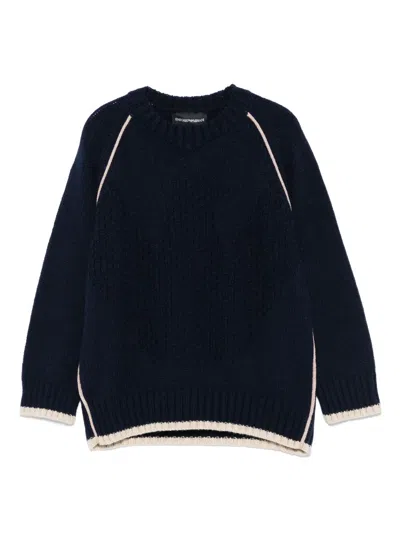 Emporio Armani Kids' Contrast-trim Sweater In Blau