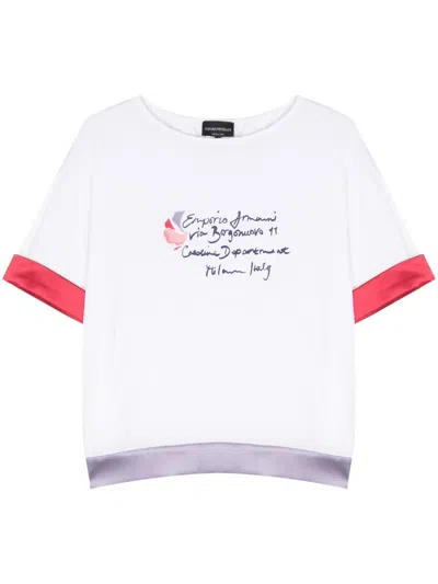 Emporio Armani Contrasting-trim Logo-print T-shirt In White
