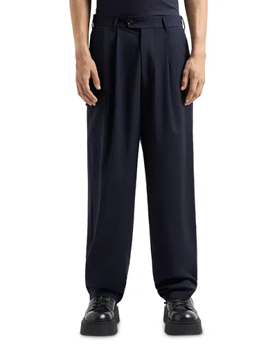 Emporio Armani Cool Wool Regular Fit Pleated Cargo Pants In Black