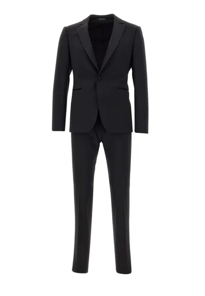 Emporio Armani Cool Wool Two-piece Formal Suit In Black