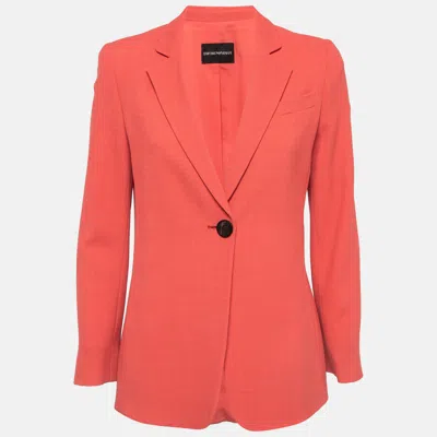 Pre-owned Emporio Armani Coral Pink Textured Stretch Crepe Blazer S