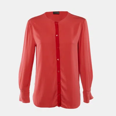 Pre-owned Emporio Armani Coral Red Crepe Button Front Top M