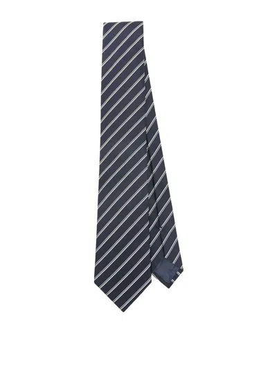 Emporio Armani Woven Jacquard Tie In Blue