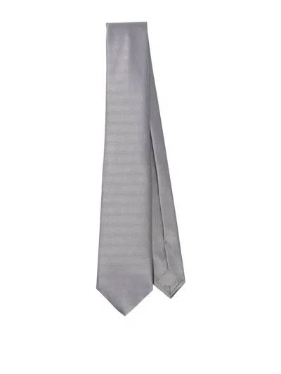 Emporio Armani Woven Jacquard Tie In Grey