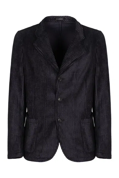 Emporio Armani Corduroy Three-button Blazer In Black