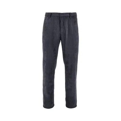 Emporio Armani Corduroy Pants With Herringbone Print In Black