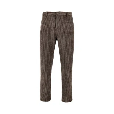 Emporio Armani Corduroy Pants With Herringbone Print In Brown
