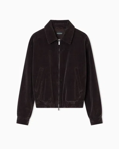 Emporio Armani Corduroy Zip-up Blouson In Brown