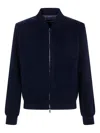 Emporio Armani Long Sleeve Bomber Jacket With Ribbed Cuffs In Blue