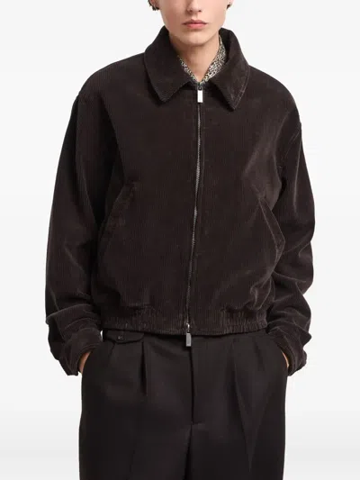 Emporio Armani Corduroy Zip-up Shirt Jacket In Brown