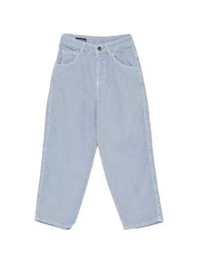 Emporio Armani Kids' Corduroy-effect Logo-plaque Trousers In Blue