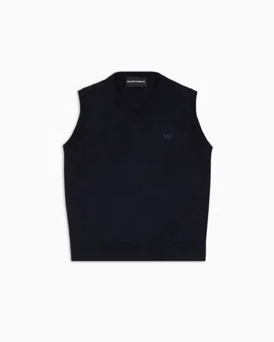 Emporio Armani Kids' Official Store Corn-on-the-cob Knit V-neck Gilet In Navy Blue