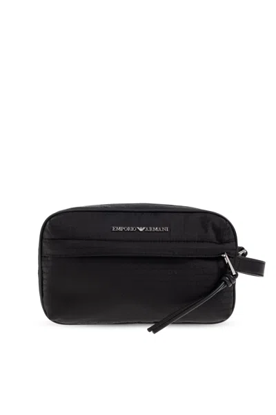 Emporio Armani Cosmetic Bag With Logo In Black