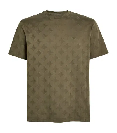 Emporio Armani Cotton All-over Motif T-shirt In Green