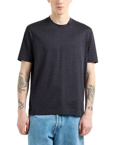 Emporio Armani Cotton Allover Jacquard Logo Tee In Black