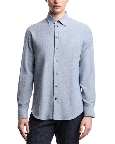 Emporio Armani Cotton & Linen Textured Sport Shirt In Blue
