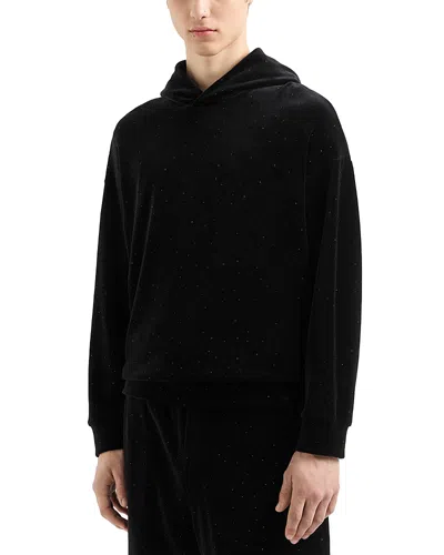 Emporio Armani Cotton & Nylon Velour Rhinestone Embellished Regular Fit Hoodie