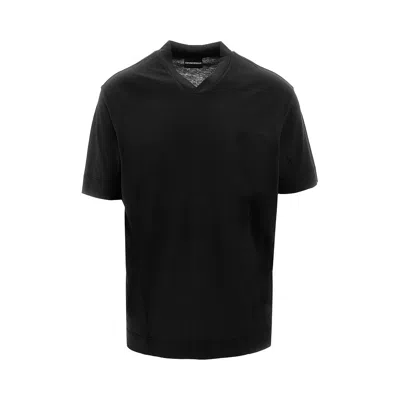 Emporio Armani Cotton And Silk-blend Short-sleeved T-shirt In Black