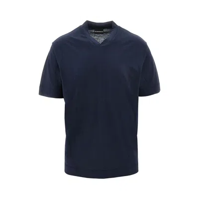 Emporio Armani Cotton And Silk-blend Short-sleeved T-shirt In Blue