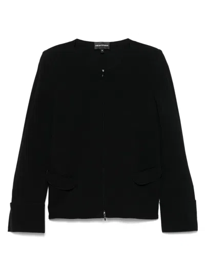 Emporio Armani Ottoman Stretch Cotton Short Jacket In Black