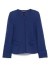 Emporio Armani Textured Cotton Blazer With Flap Pockets In Blue