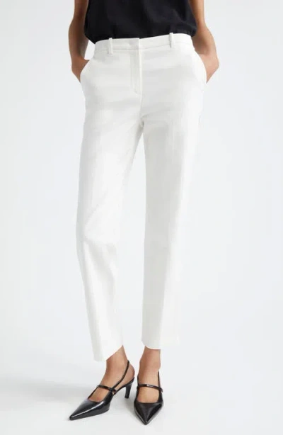Emporio Armani Cotton Blend Ankle Straight Leg Pants In Off White