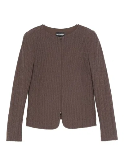 Emporio Armani Chevron Pattern Tailored Fit Blazer Jacket In Brown