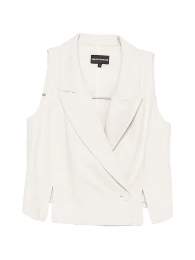 Emporio Armani Cotton Blend Blazer Style Sleeveless Jacket In White