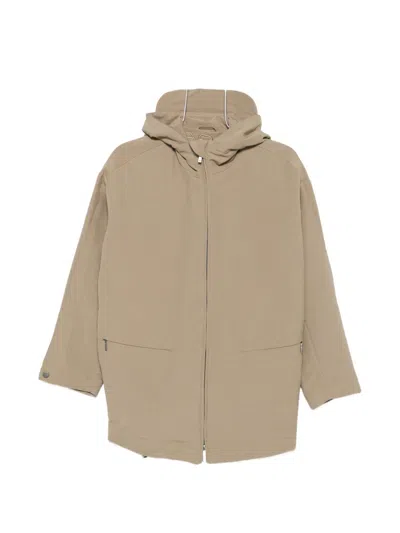 Emporio Armani Hooded Cotton Blend Blouson Coat In Neutral