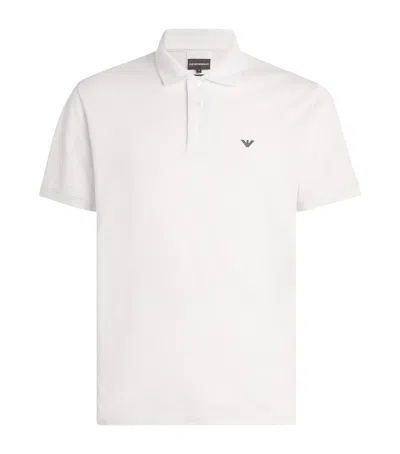 Emporio Armani Cotton-blend Contrast-logo Polo Shirt In White
