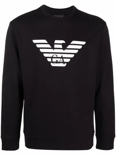 Emporio Armani Cotton Blend Crewneck Sweatshirt In Black