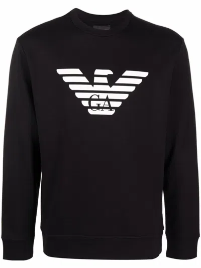 Emporio Armani Cotton Blend Crewneck Sweatshirt In Black