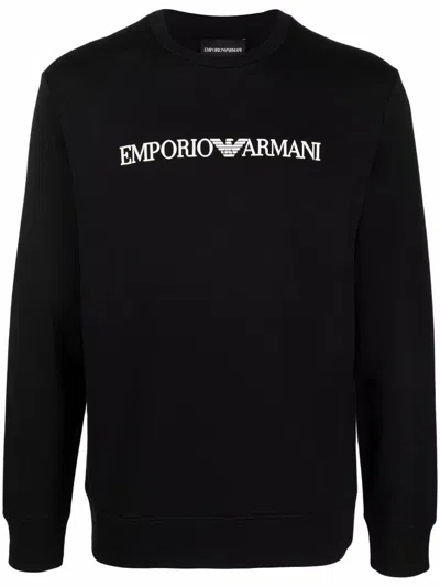 Emporio Armani Cotton Blend Crewneck Sweatshirt In Black