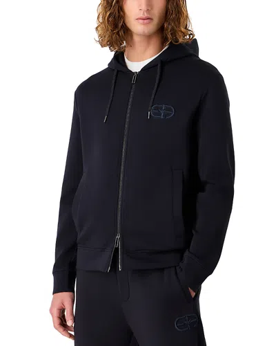 Emporio Armani Cotton Blend Double Jersey Regular Fit Full Zip Hoodie In Blue