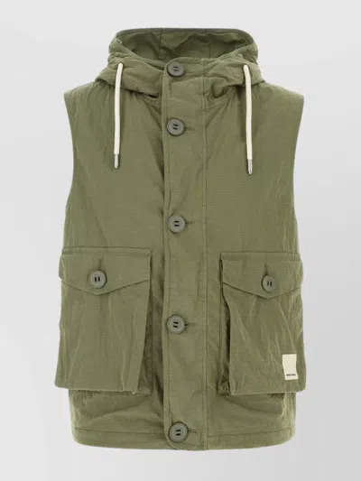 Emporio Armani Cotton Blend Hooded Vest In Green