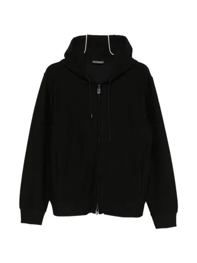 Emporio Armani Cotton Blend Hoodie In Black