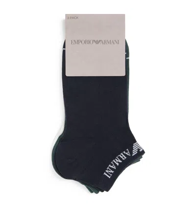 Emporio Armani Cotton-blend Jacquard Logo Ankle Socks In Black