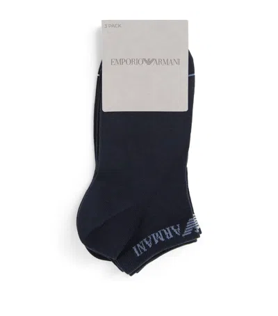 Emporio Armani Cotton-blend Jacquard Logo Ankle Socks In Black