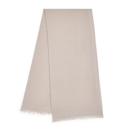 Emporio Armani Cotton-blend Jacquard Logo Scarf In Grey