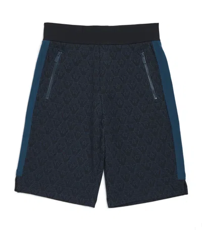 Emporio Armani Kids' Cotton-blend Jacquard Logo Shorts In Blue