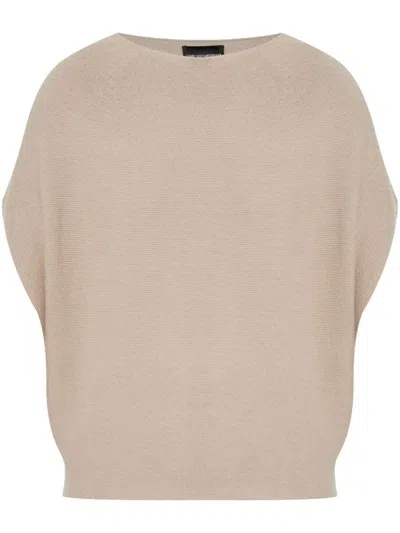 Emporio Armani Cotton Blend Knitted Top In Neutral